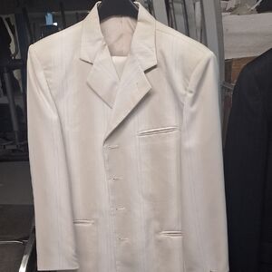 Boys Cream Pinstripe Blazer - Brand Falcone. Jacket And Pants